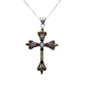Nicky Butler Gemstone Fleur de Lis Cross Pendant with Chain .925 Sterling Silver